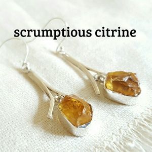 Citrine Chunky Earrings Sterling Silver